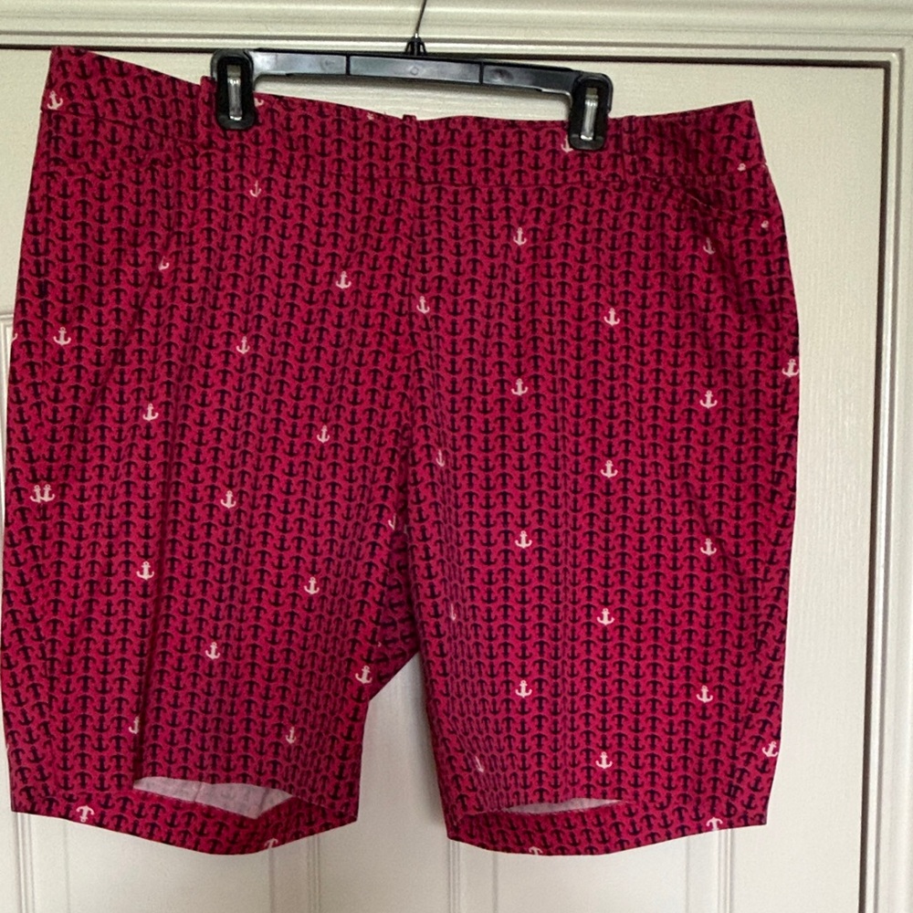 Talbots Red Anchor-Print Bermuda Shorts excellent condition 18W 10 in.